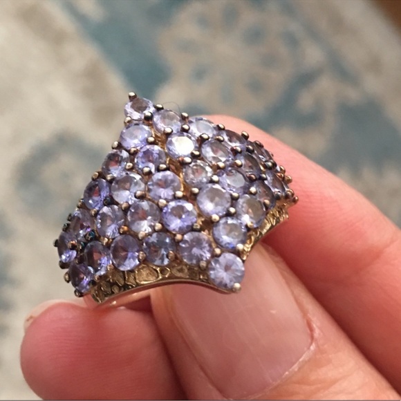 Tanzanite cluster gold plated sterling silver ring - Picture 8 of 13